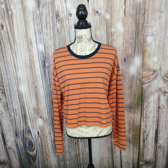 Code x Mode Orange Stripe Crew Neck Long Shirt - Picture 2 of 10
